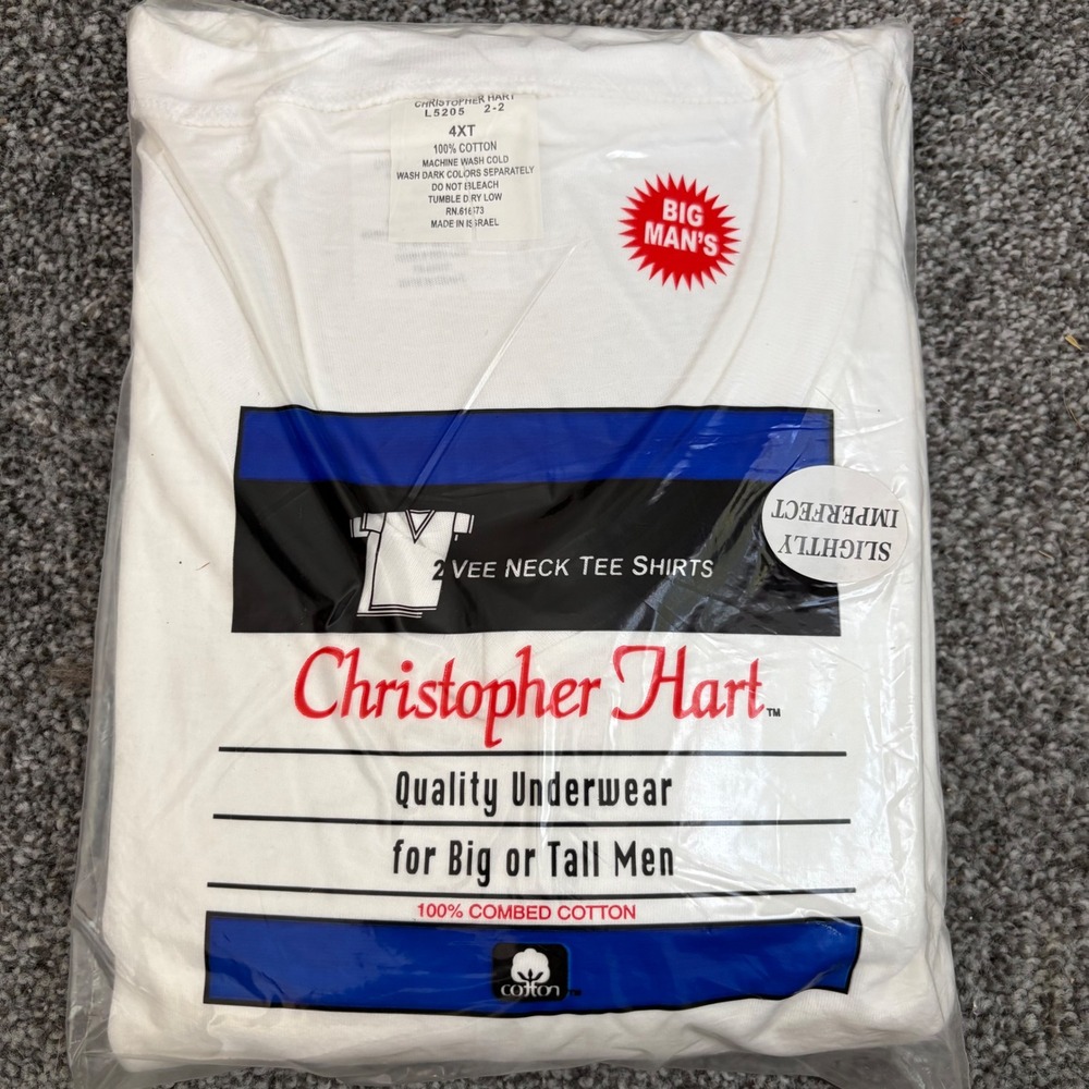 Christopher‎ Hart Mens 2 Pack White V-Neck Tee Shirts Big and Tall 4XT L5205